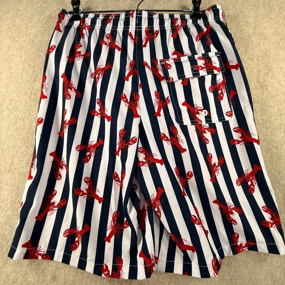 Wonder Nation Boys XL 14-16 Swim Trunks Blue White Striped Lobster Print Shorts